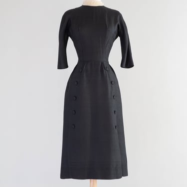 Elegant 1950's Black Silk Dior Inspired Suzy Perette Dress / Small