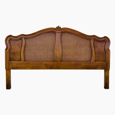 Provincial King Headboard with Cane and Wood Finish - Vintage French Country Style Bedroom Furniture 