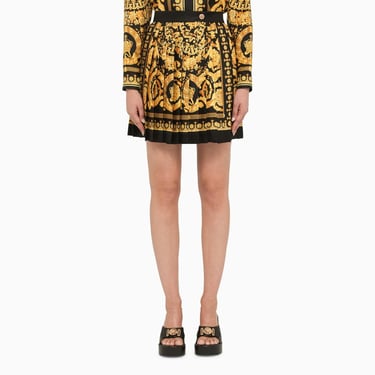 Versace Black And Gold Pleated Silk Mini Skirt Women