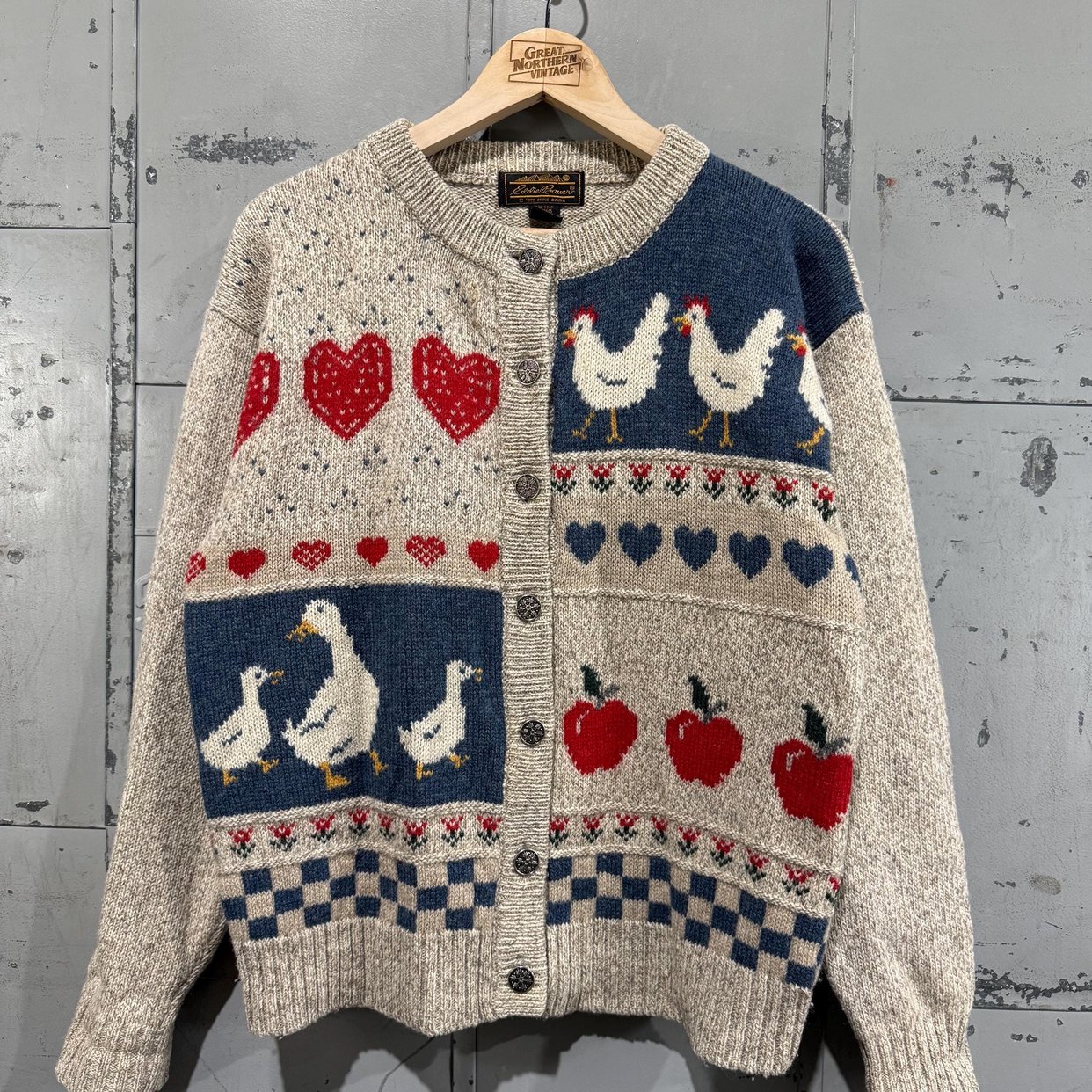 Vintage 80s Eddie Bauer sweater picture knit button | Great