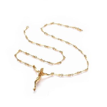 Vintage Salvador Dali 18k Gold Large Christ Saint John Cross Necklace, Jesus Christ Gold Necklace with Nail Link, 19in 