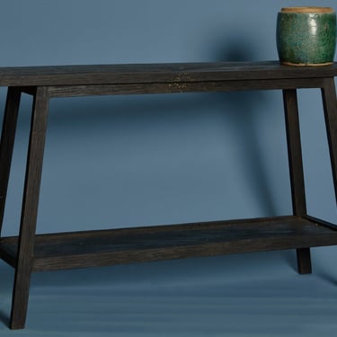 Ebonized Ulin Wood Console Table with A Bottom Shelf
