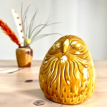 MCM Ceramic Yellow Owl, Vintage Mustard Yellow Owl Sculpture 