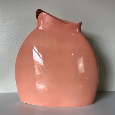 80's Large Postmodern Salmon Glazed Ceramic Vase 