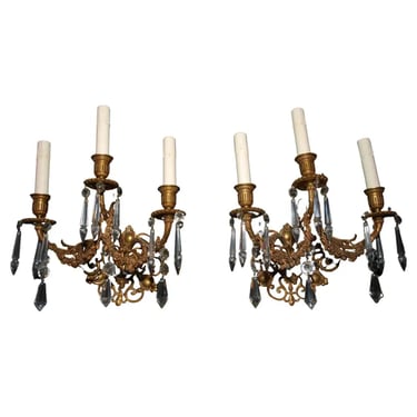 Beautiful and elegant pair of late 19 th Century French bronze sconces