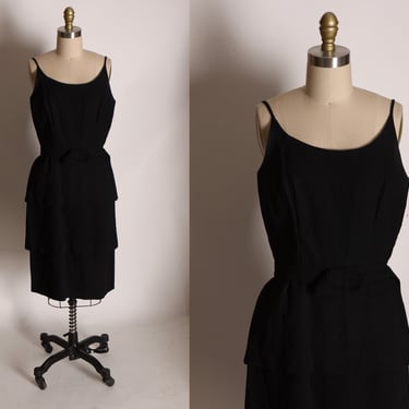 1950s Black Spaghetti Strap Sleeveless Tiered Black Cocktail Dress by Alfred Werber -S 