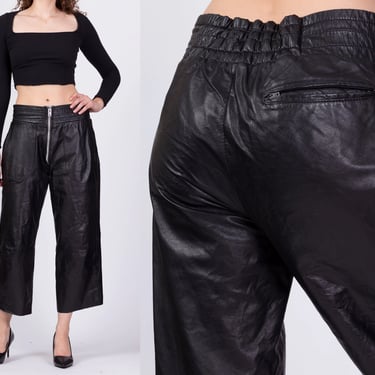 Vintage Black Leather High Waisted Ankle Pants - Large to XL, 31