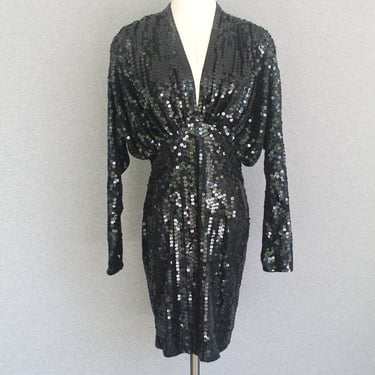 1980-90s - Sexy - Black Sequin - Club Dress - Cocktail Dress - Marked size 8/10 - by Samar Suri for DAVAL Designs 