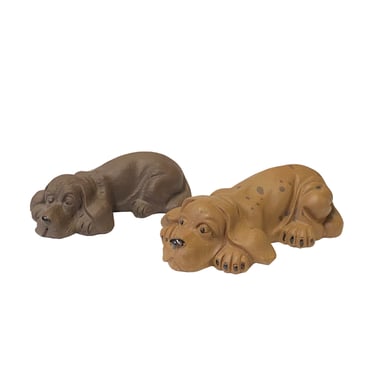 Two Oriental Puppy Dog Small Ceramic Animal Figures Display Art ws2379E 