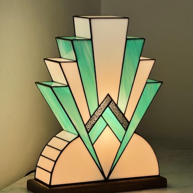Grande Lampe Art Déco Vitrail Tiffany "1922 BlueGreen" XL (40 cm) 