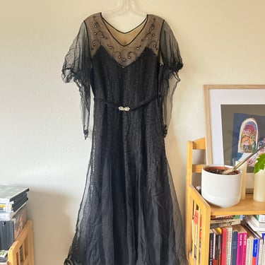 1930s black lace dress size xs- wounded 