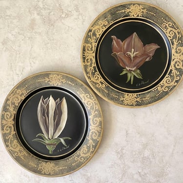 Set of 2 Tam San designer plates handpainted in Cornelius, North Carolina by artist, F. de Villeneuve~ Beautiful pair of Wall Plate Display 