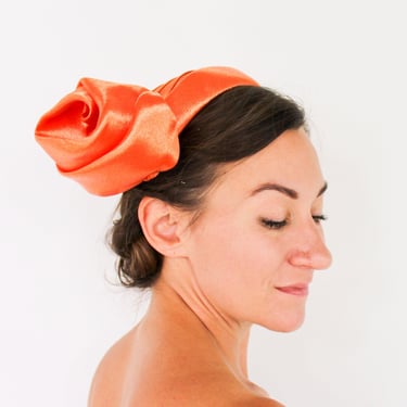 1950s Orange Fascinator Hat | 50s Orange Satin Hat | Noreen Fashions 