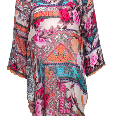 Johnny Was - Multicolor Floral &amp; Bohemian Print Embroidered Tunic Sz M