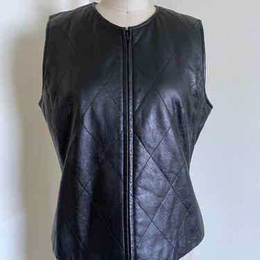 Vintage 90's Quilted Leather Vest, M L 