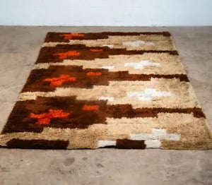 Mid Century Modern Area Shag Rug Regal Rugs Pile Large Brown White Mcm Red 70s