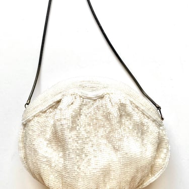 Vintage Walborg White Beaded Bag 70s Disco Glam Shoulder Purse 