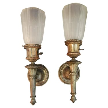 elegant pair of 1920's silver plated sconces