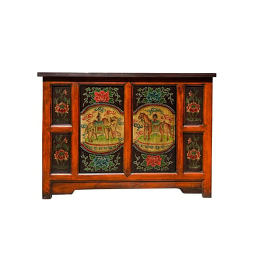 Chinese Orange Tibetan Elephant Horse Sideboard Console Table Cabinet cs7610E 
