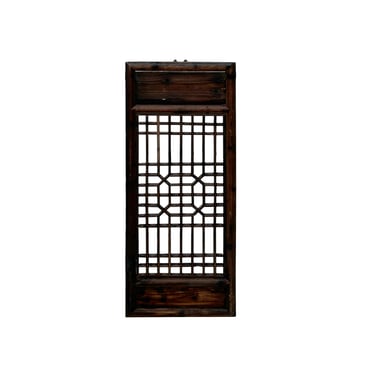 Chinese Vintage Restored Wood Geometric Pattern Brown Wall Hanging Art ws3750E 