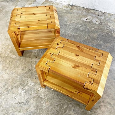Pair Danish Modern Pine Side Tables or Nightstands 