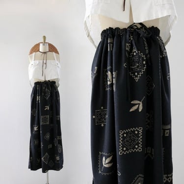 draw string woven maxi skirt 29-40 - vintage 90s y2k black long womens size medium large xl skirt 