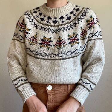 Vintage Le Moda Womens Fair Isle Folk Winter Crewneck Chunky Knit Sweater Sz S 