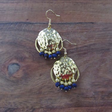Chandelier earrings, hammered gold and purple lava rock 