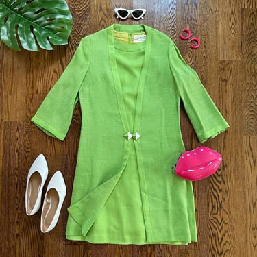 50s Lord & Taylor Lime Green Two Piece Set Dress / 1950s Dress / Green Dress / Size S/M 