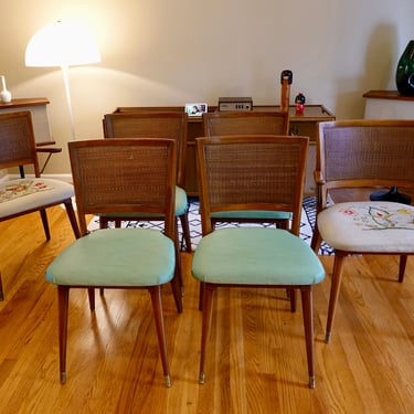 Free Shipping - Set of 6 Mid-Century Modern John Widdicomb Walnut Dining Chairs 