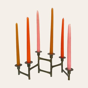 Vintage Candlestick Holder Retro 1970 Mid Century Modern + Brass Metal + Articulated + Jointed + Holds 6 Candles + Danish + MCM Home Decor 