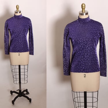 1990s Y2K 2000s Purple Long Sleeve Pullover Leopard Print Blouse -S 