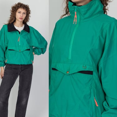 80s 90s Mountain Tek Anorak Windbreaker - Men's Medium | Vintage Teal Green Pullover Half Zip Lightweight Jacket 