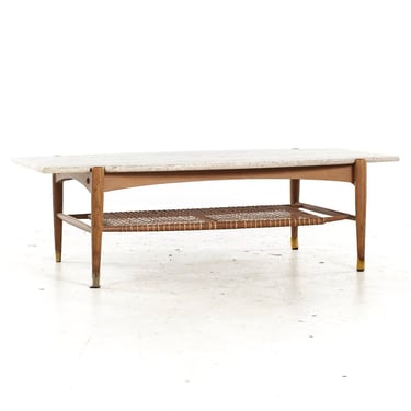 Bruno Mathsson for Dux Mid Century Oak and Travertine Coffee Table - mcm 