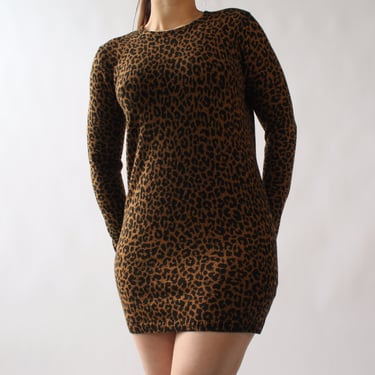 90s Leopard Merino Wool Knit Minidress