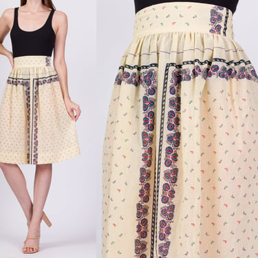60s 70s Boho Sheer Floral Skirt - Medium, 28" | Vintage High Waist Knee Length Hippie Skirt 