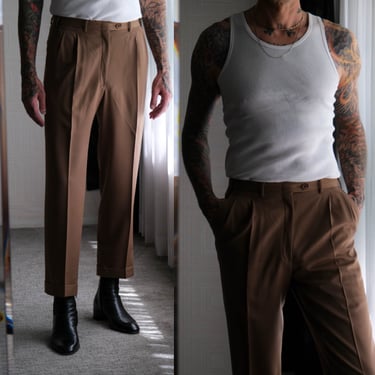 Vintage 90s BRIONI Camel Tan Pleated Gabardine Cuffed Leg Slacks | Made in Italy | 100% Wool | 1990s BRIONI Italian Designer Mens Pants 