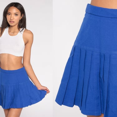 70s Tennis Skirt Royal Blue Pleated Mini Skirt High Waist Skirt 1970s Preppy Cheer Outfit Clueless Cheerleader Vintage Festival Small S 