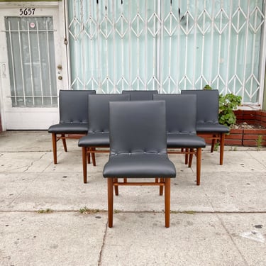 Mid Century Walnut & Leatherette Dining Chairs - Set of 6 