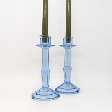 Vintage Blue Crystal Candlestick Holders 