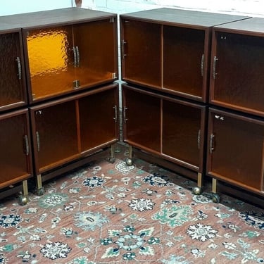 Vintage Mid Century Modern Set Of 8 Stacking Cabinets Bookcases Audio Record Cases 