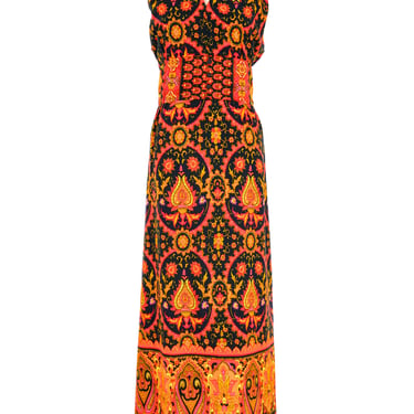 1970s Charlotta Day Glow Printed Maxi Dress