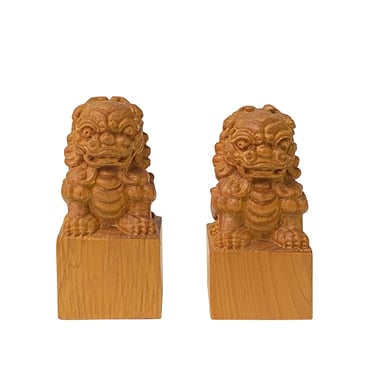 Chinese Pair Wood Carved Mini Foo Dogs Lions FengShui Figures ws2382E 