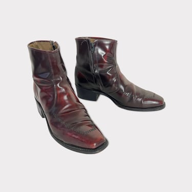 Vintage 1960s/1970s ACME Leather Ankle Boots ~ 9 1/2 D ~ Shoes ~ Talon Zipper / Zip-Up ~ Beatle / Mod ~ Whipstitch / Moc Toe 