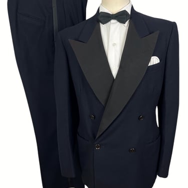 Vintage 1940s Wool 2pc Double-Breasted Tuxedo ~ 38 to 40 Long ~ Suit / Tux ~ Wedding ~ Art Deco ~ 40s ~ Dated 1946 