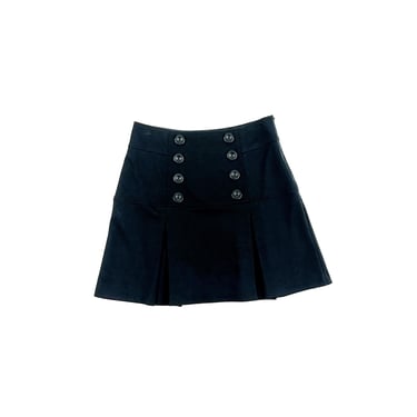 y2k Candies Black High Waist Box Pleat Mini Skirt / Double Breast Button Details / Medium / Stretch / 00s / Goth / Rave / School Office / M 