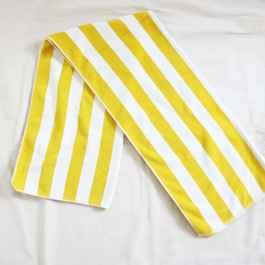 Vintage Striped Yellow Beach Towel - 1980s Yellow White Classic Cabana Cotton Pool Towel 