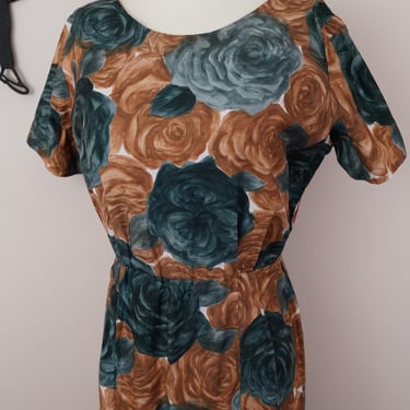 Vintage 1950's Floral Dress / 50s Cotton Wrap Dress S 