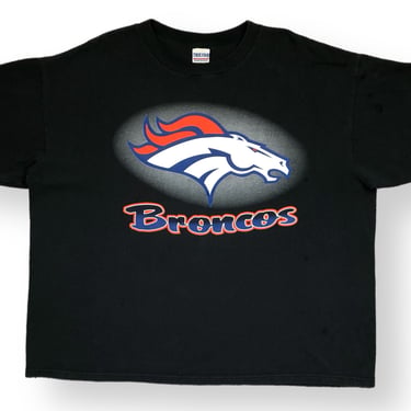 Vintage 90s True-Fan Denver Broncos Big Print Bubble Letter Black Graphic T-Shirt Size XL 