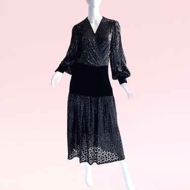 1970s Vintage Givenchy Nouvelle Boutique Silk Metallic Dress: Timeline Glamour 